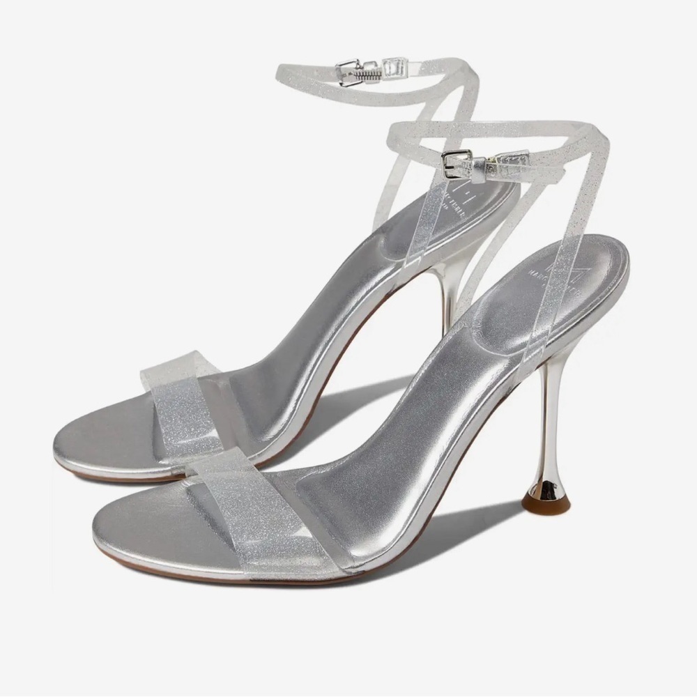 Marc Fisher LTD Calisty Strappy Heeled Sandal silver /clear size 8.5